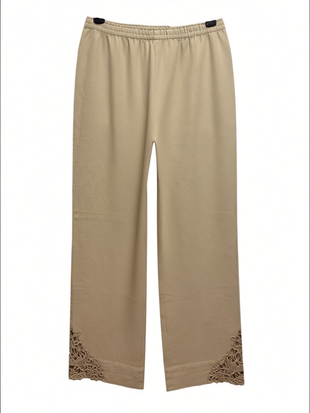 NWT  SOFT SURROUNDINGS Hint Of Lace Cotton Gauze Wide Leg Pants Beige SZ S 6-8